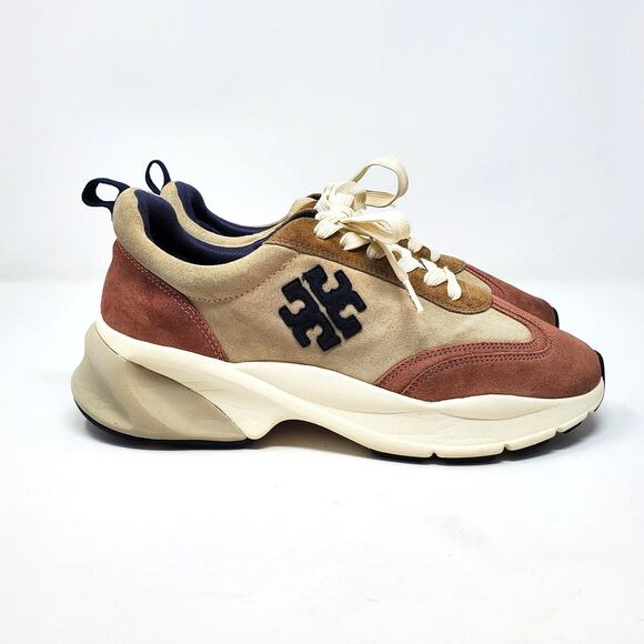 Tory Burch Good Luck Trainer Nat Suede Sneakers Navy Pink Moon 85463 Size 9.5 - Picture 3 of 9